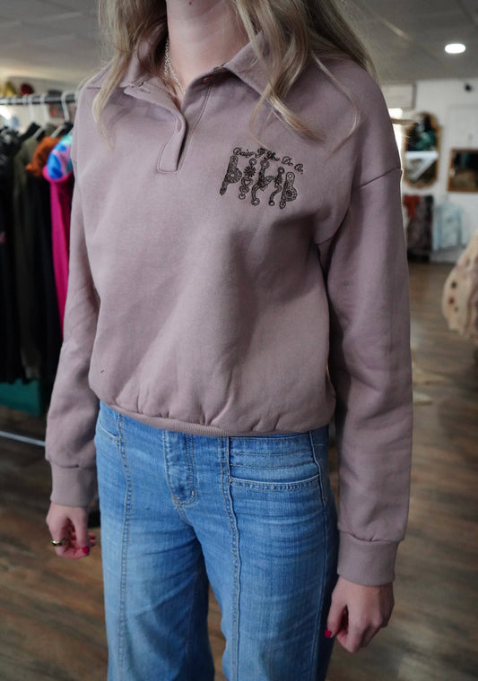 Mauve Daisy Spade Polo Button Pullover