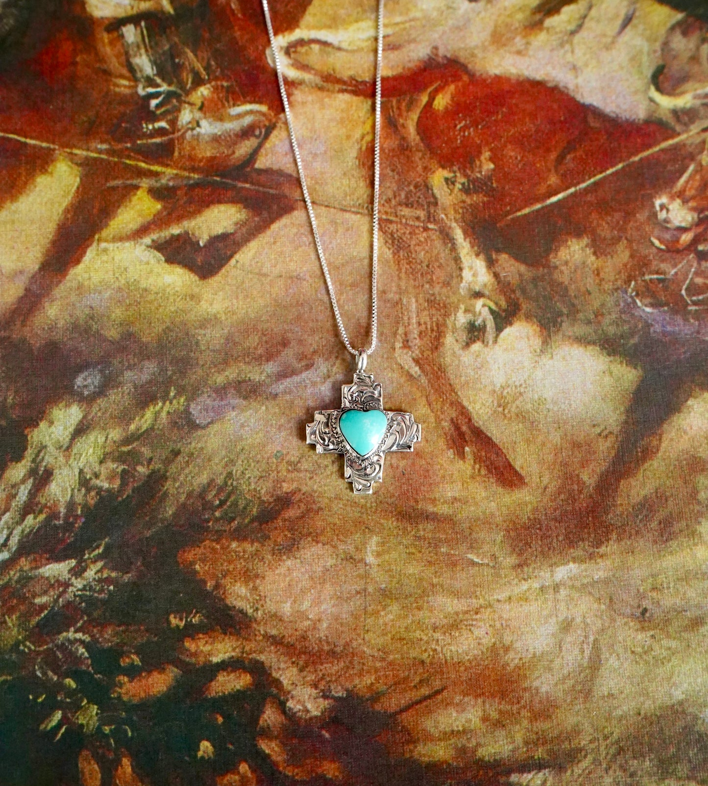 Arlene Lewis Zia Symbol w/ Turquoise Heart Pendant