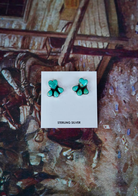 Turquoise Heart Cluster Stud Earrings