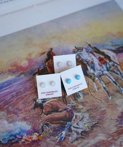 Dainty Zuni Round Turquoise Stud Earrings