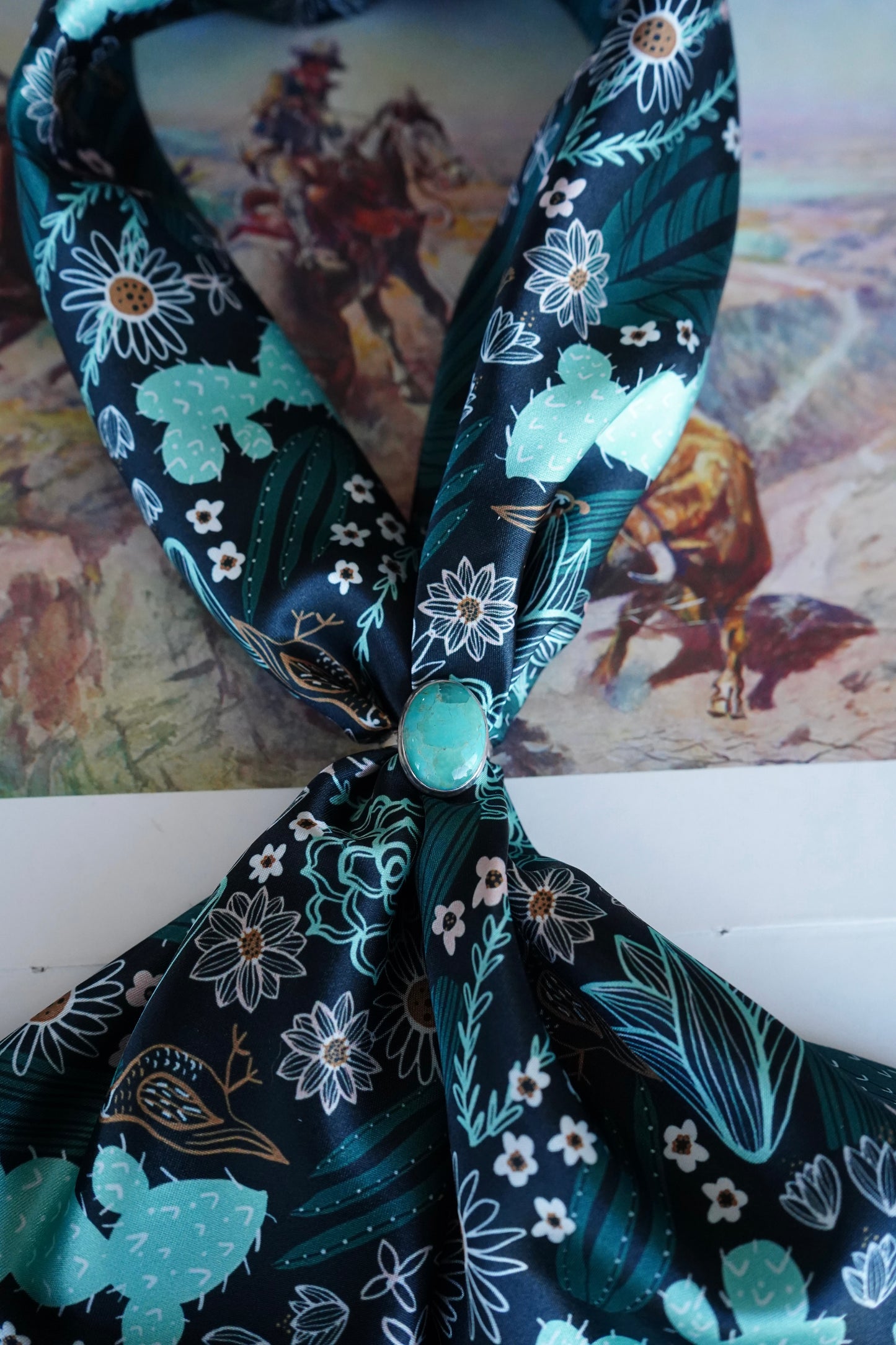 Black & Turquoise Cactus Wild Rag