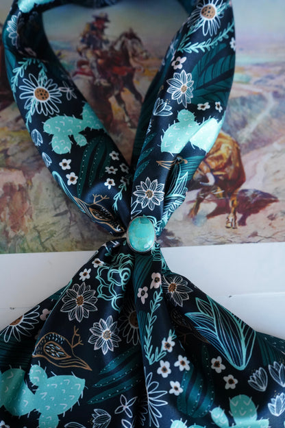 Black & Turquoise Cactus Wild Rag