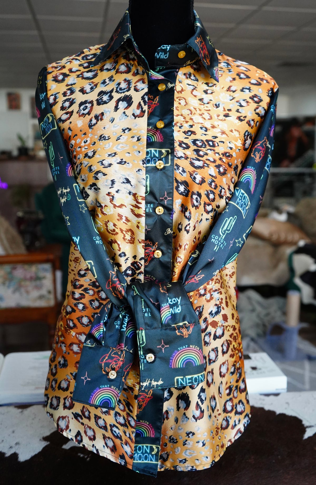 Daisy Original Painted Leopard w/ Neon Moon Button Down - Size 8