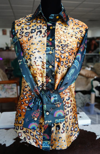 Daisy Original Painted Leopard w/ Neon Moon Button Down - Size 8
