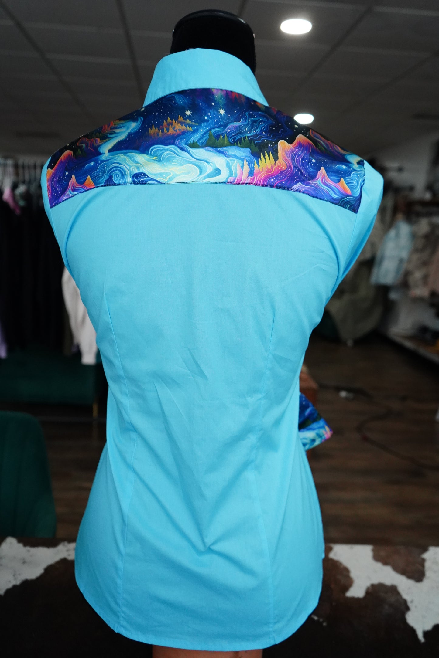 S - Mystic Mountains on Cerulean Cotton Button Down