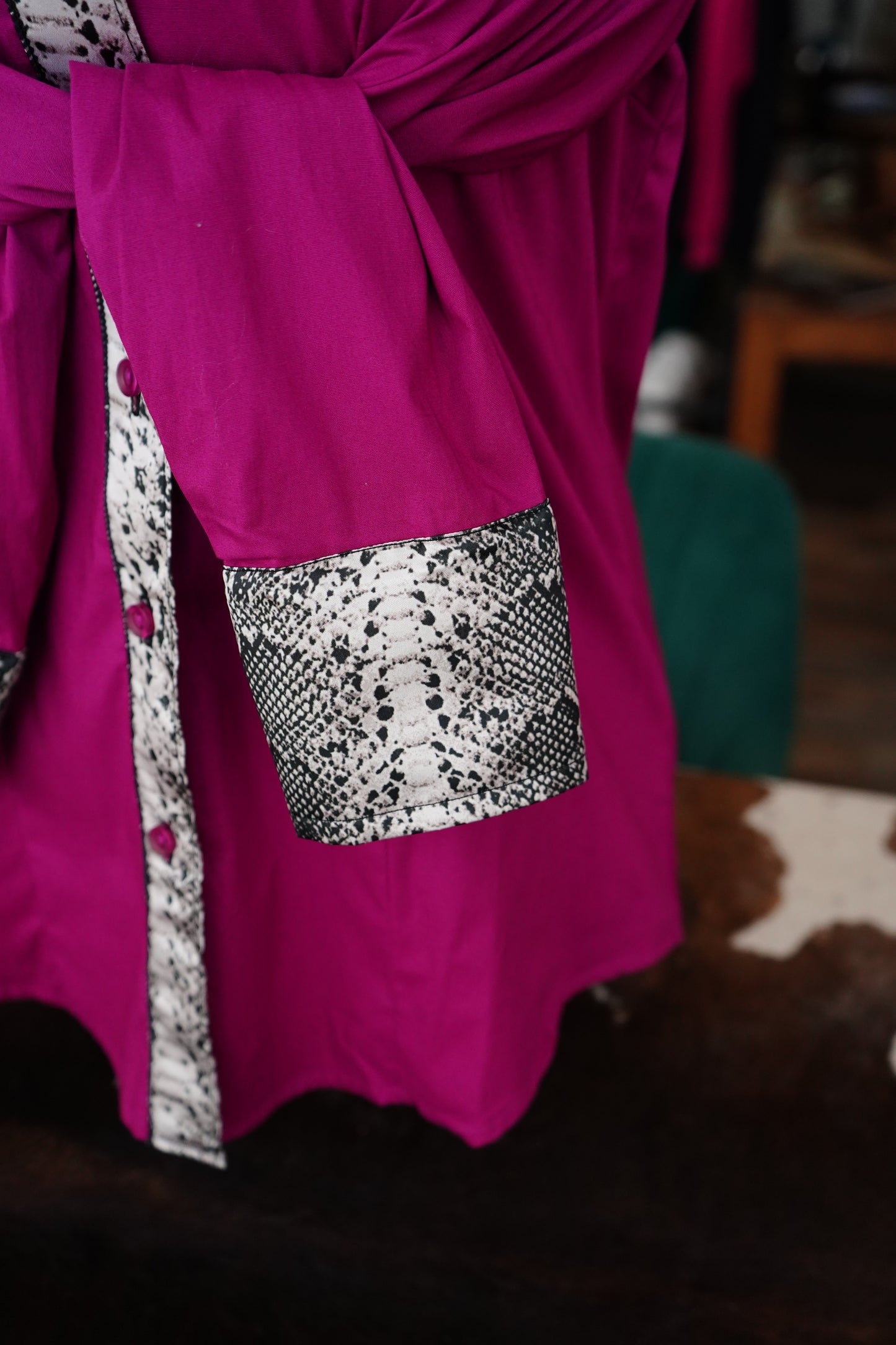 XL - Snakeskin on Magenta Cotton Button Down