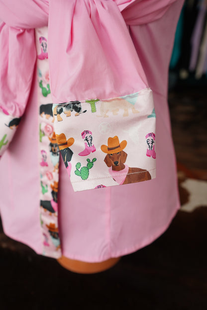 S - Ranchin Weens on Light Pink Cotton Button Down