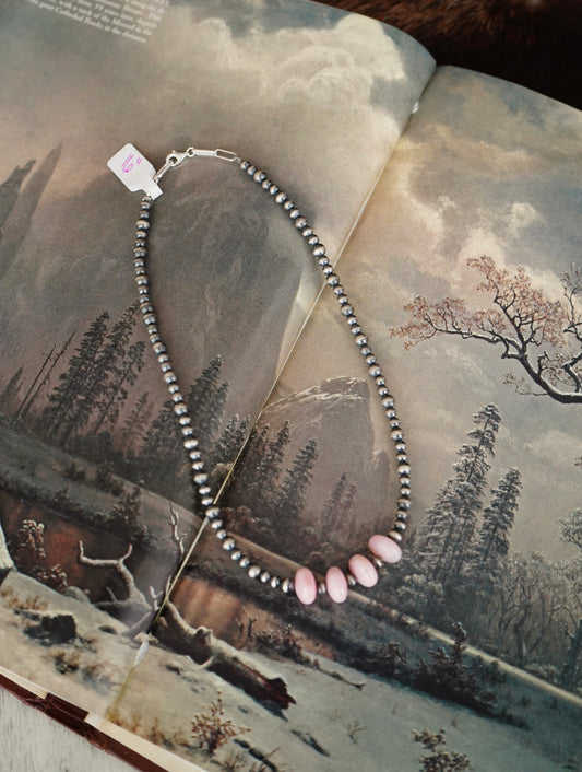 Sterling Silver Pearls & Pink Conch Necklace - 16”