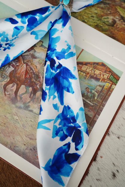 Watercolor Blue & Navy Floral Wild Rag