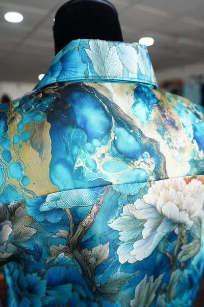 Daisy Original Teal Floral w/ Teal Geode Button Down - Size 12