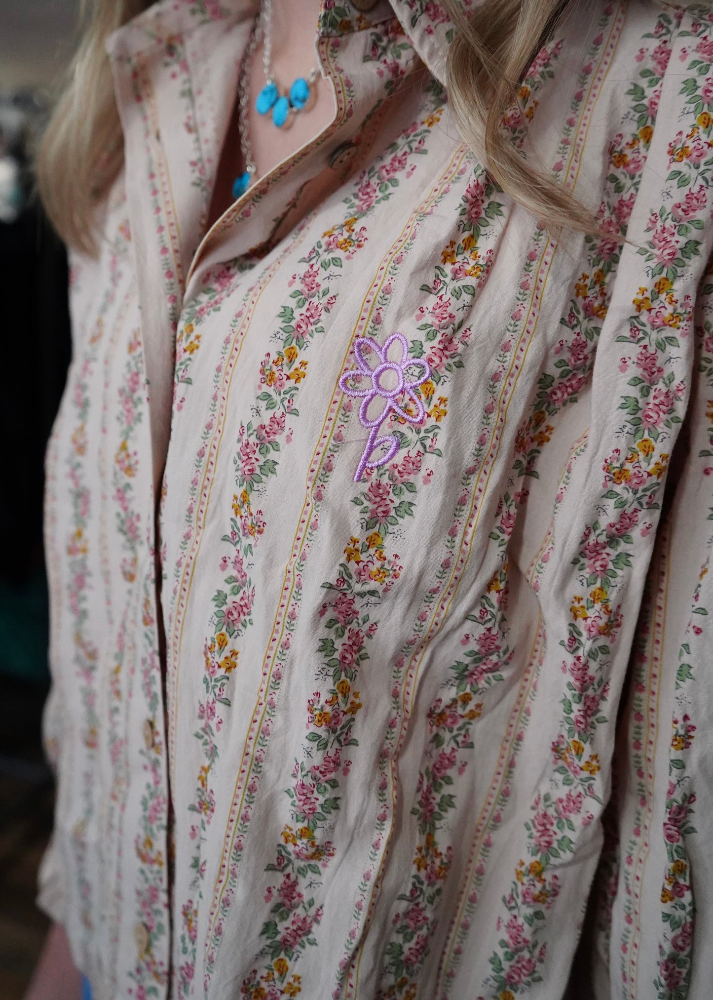 Daisy Floral Stripped Ruffle Button Down