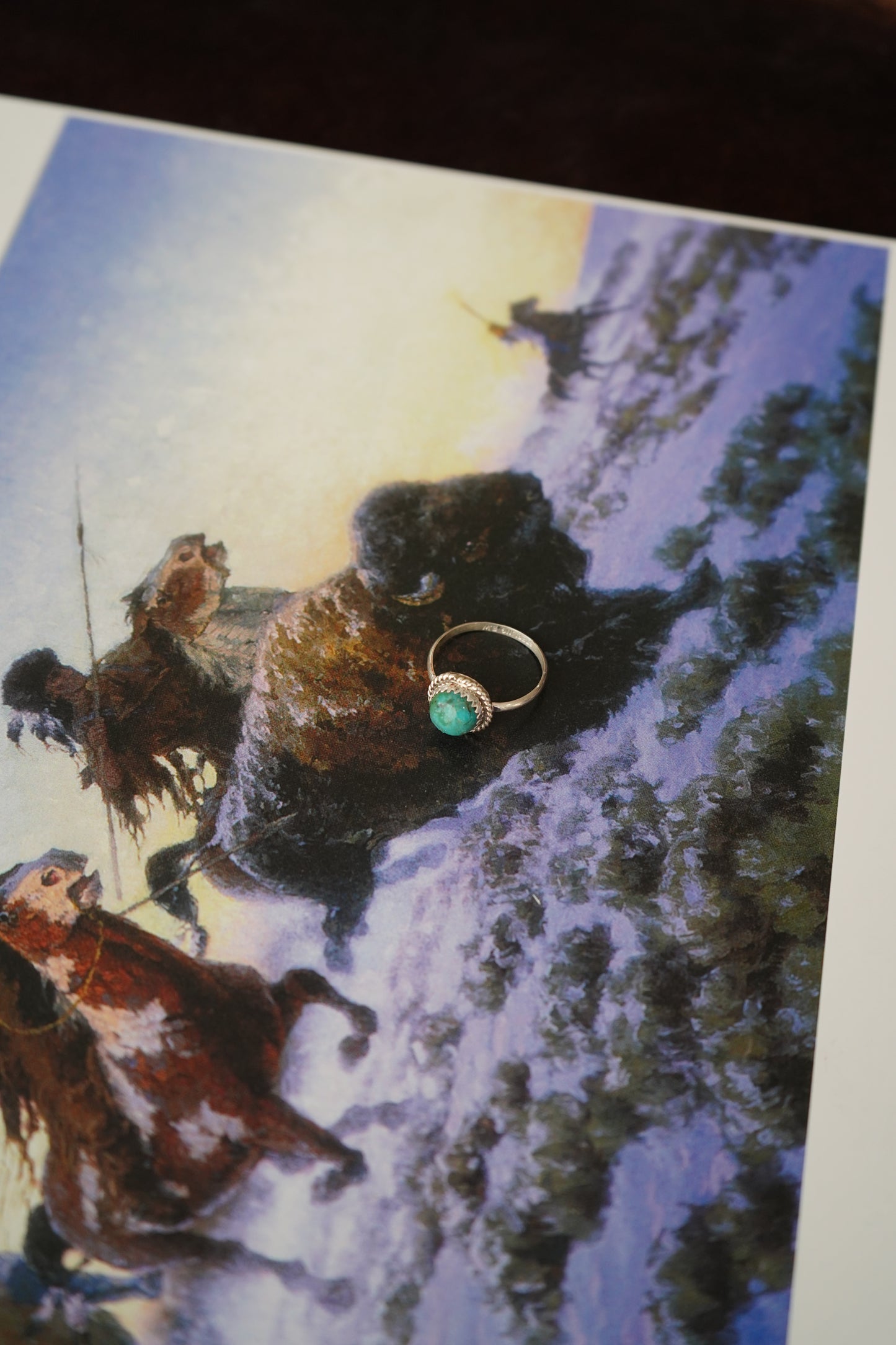 Round Turquoise & Sterling Silver Ring - Sz 7.5