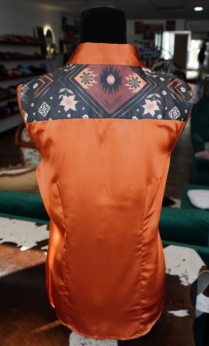 L - Farmhouse Aztec on Rust Satin Button Down
