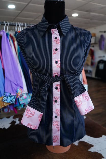 S - Not Today Satan on B/W Stripe Cotton Button Down