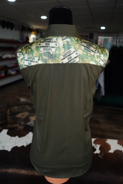 L - Military Night on Olive Cotton Button Down