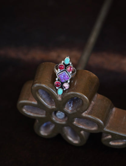 Turquoise & Dahlia Cluster Ring - Sz 7