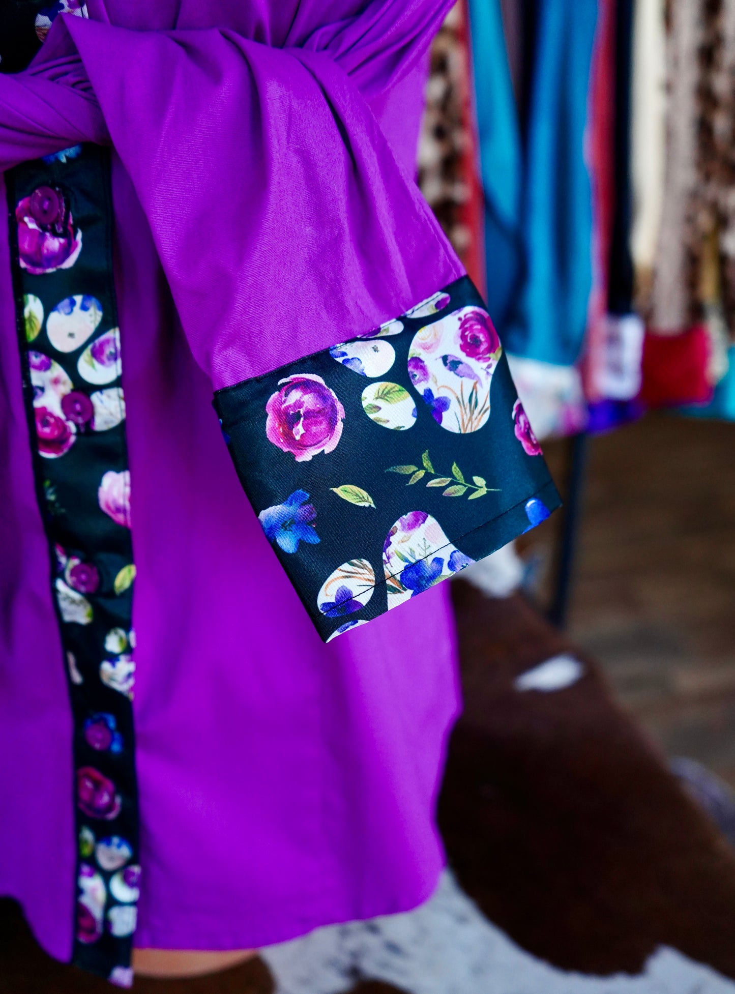 L - Floral Paw Prints on Magenta Cotton Button Down