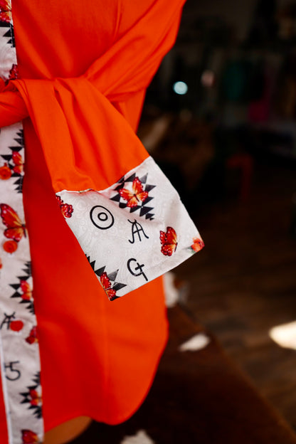 M - Orange Branded Butterflies on Orange Cotton Button Down