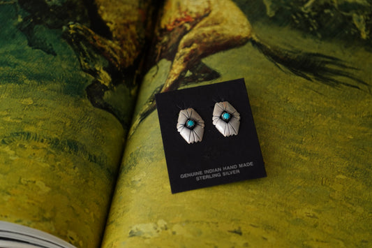 Vintage Sterling Silver & Turquoise Clip On Shadow Box Earrings