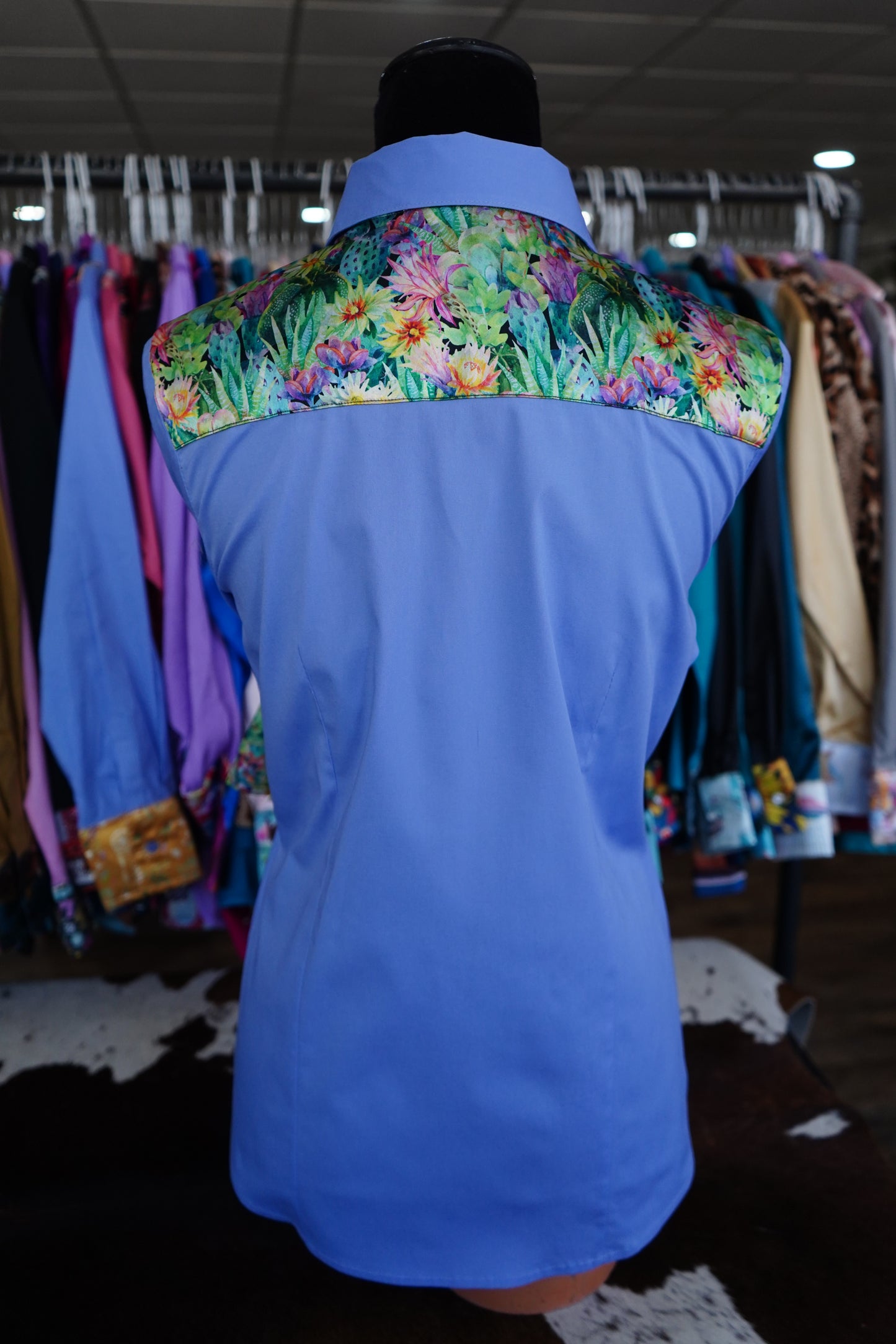 XL - Neon Blooming Cactus on Lilac Cotton Button Down