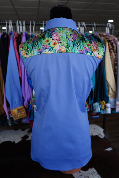XL - Neon Blooming Cactus on Lilac Cotton Button Down