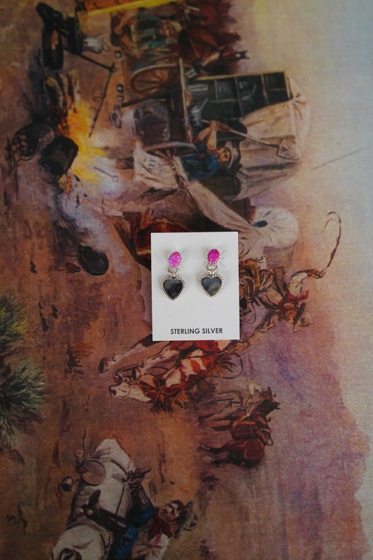 Pink Opal w/ Dangly Rope Heart Stud Earrings