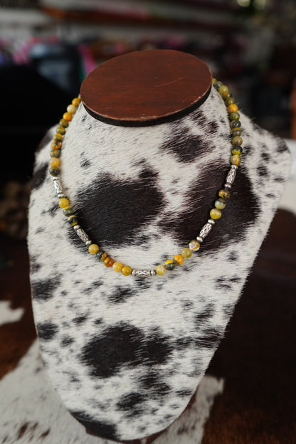 Bumble Bee Jasper Beaded Pearl Necklace