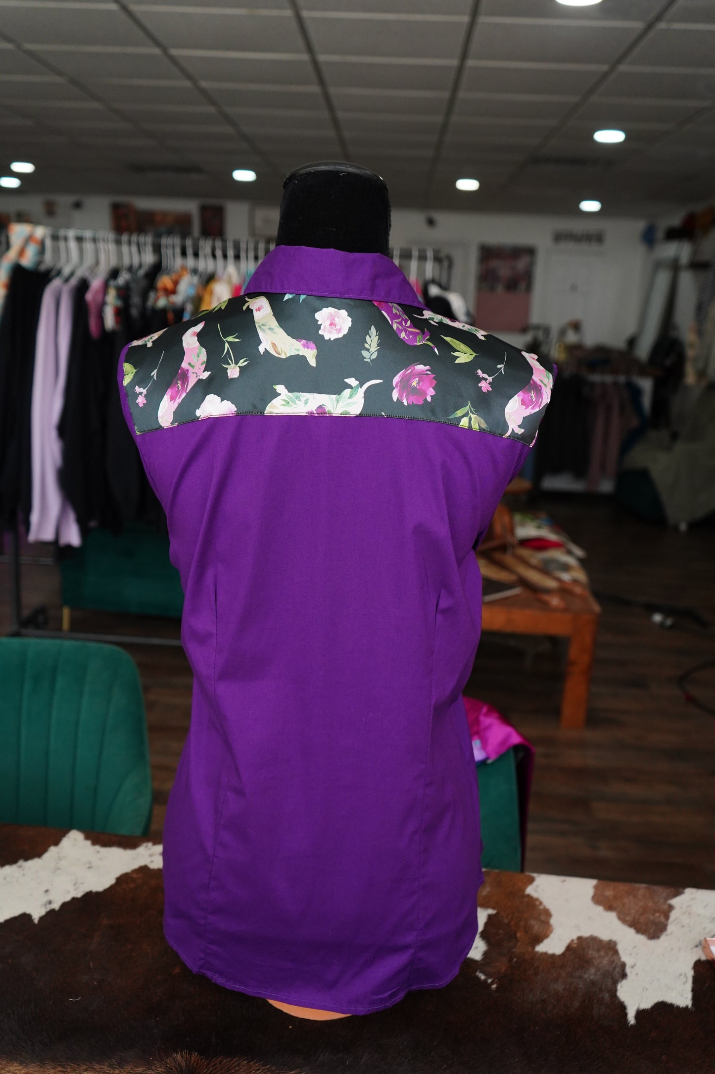 XL - Floral Weenie Dawg on Purple Cotton Button Down