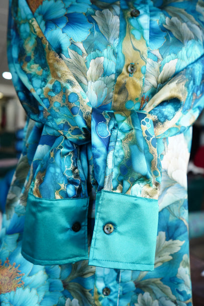 Daisy Original Teal Floral w/ Teal Geode Button Down - Size 12