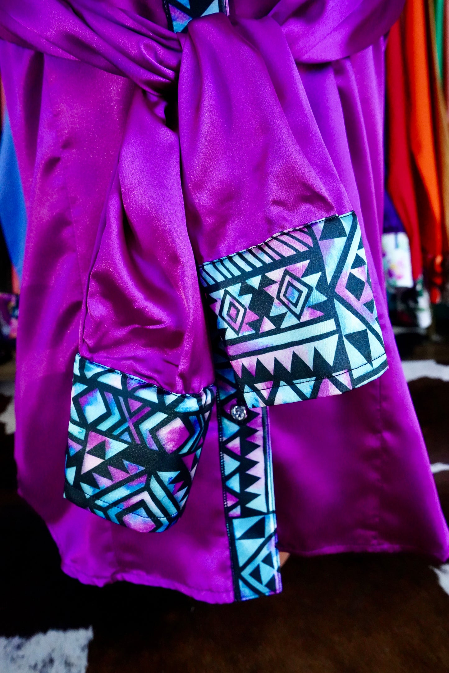 L - Watercolor Aztec on Magenta Satin Button Down