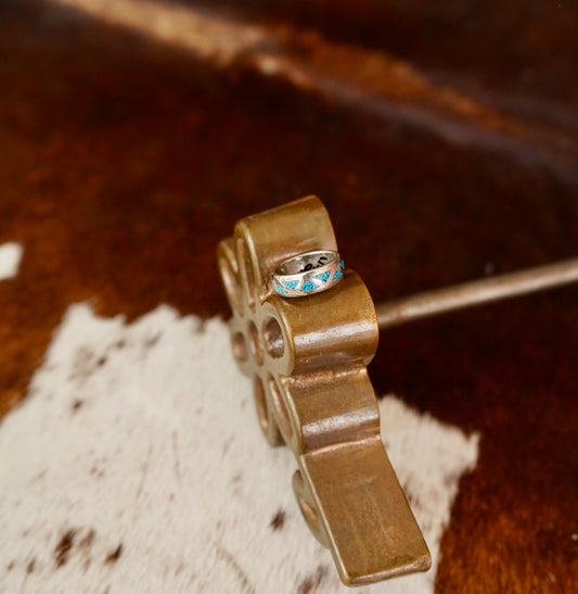 Vintage Crushed Turquoise Inlay Band Ring - Sz 6.5