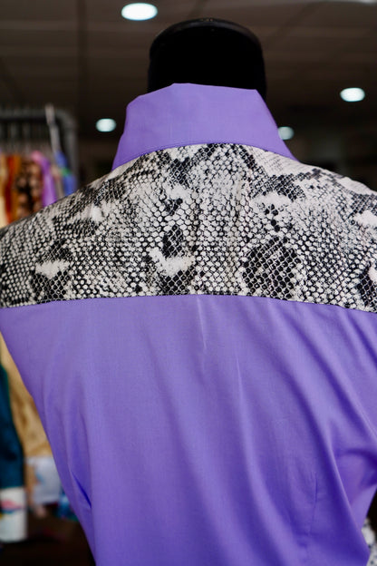 M - Snakeskin on Lavender Cotton Button Down
