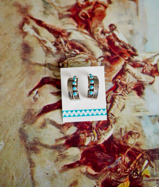 Chester Charley 5 Stone Turquoise Feather Stud Earrings