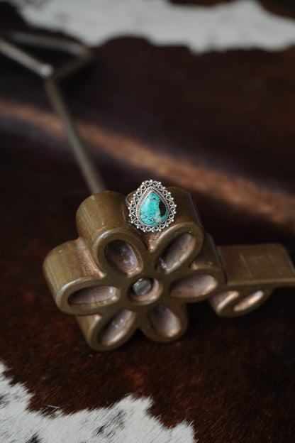 Turquoise Teardrop w/ Infinity Border Ring - Sz 9