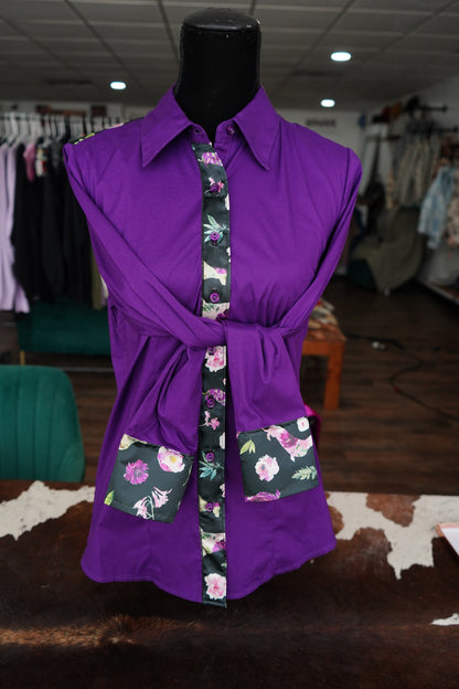 XL - Floral Weenie Dawg on Purple Cotton Button Down