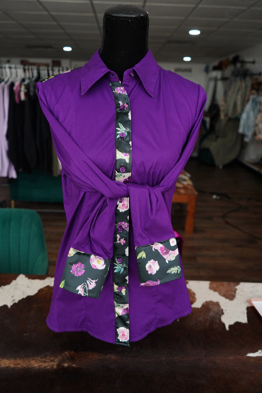 XL - Floral Weenie Dawg on Purple Cotton Button Down