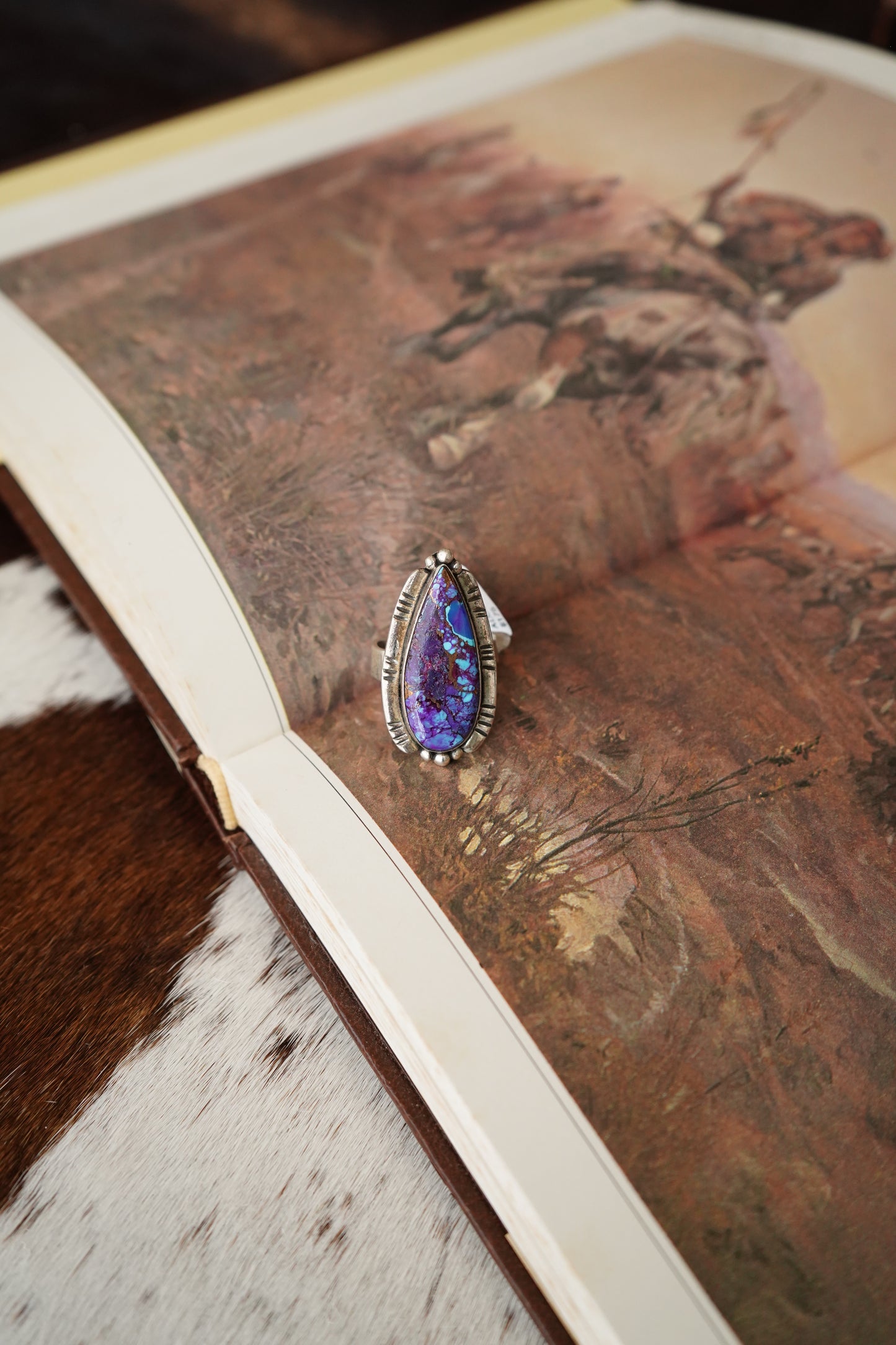 Turquoise w/ Stamped Border Ring - Adj