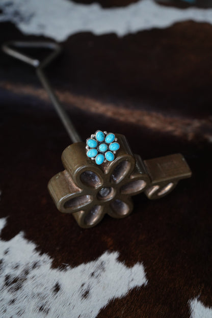 Blue Turquoise Flower Ring - Sz 7