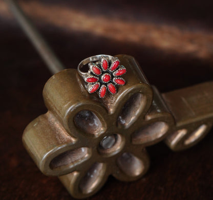 Red Coral Flower Ring - Sz 9.5