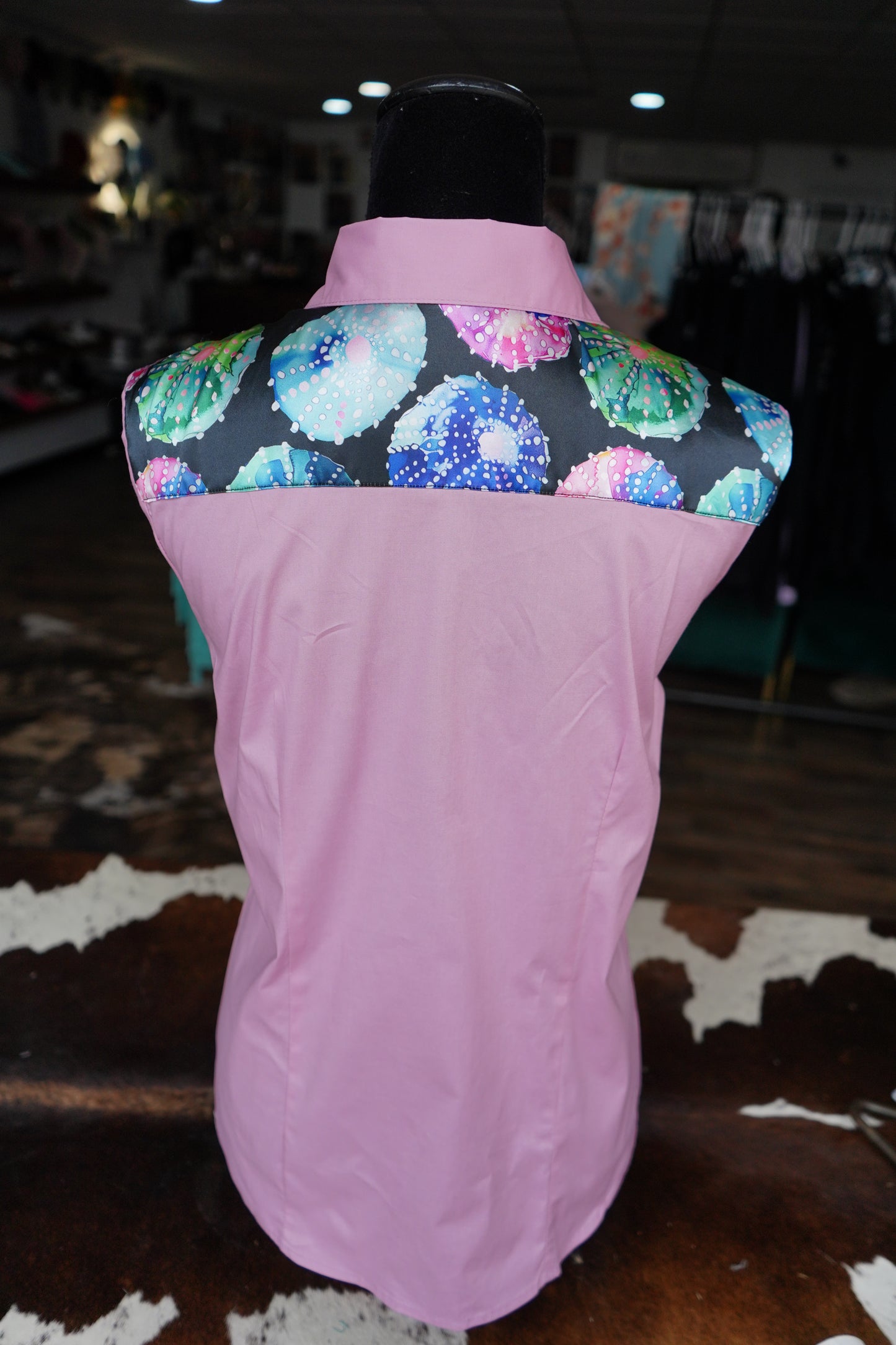 XL - Watercolor Sea Urchins on Mauve Cotton Button Down