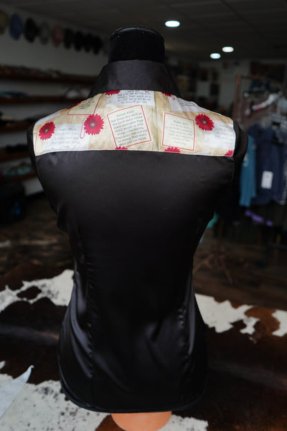 S - Postcard Scripture on Black Satin Button Down