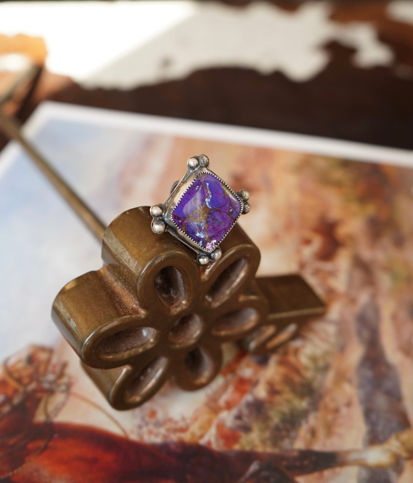 Z Bar Purple Mojave Diamond Square w/ Boarded Band Ring - Adj
