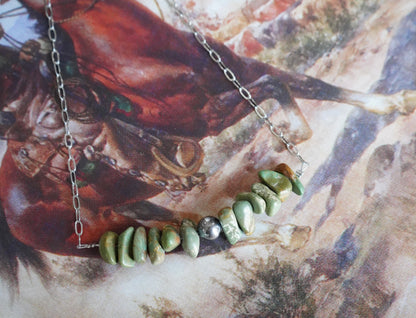 Turquoise Chips w/ Sterling Silver Pearl Necklace