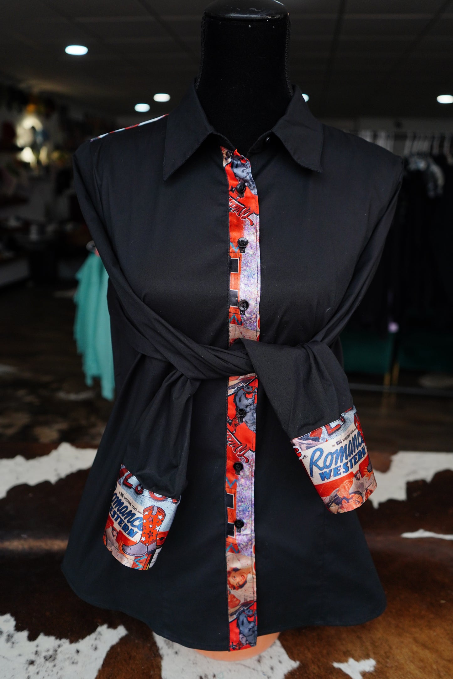 XL - Cowboy Love on Black Cotton Button Down