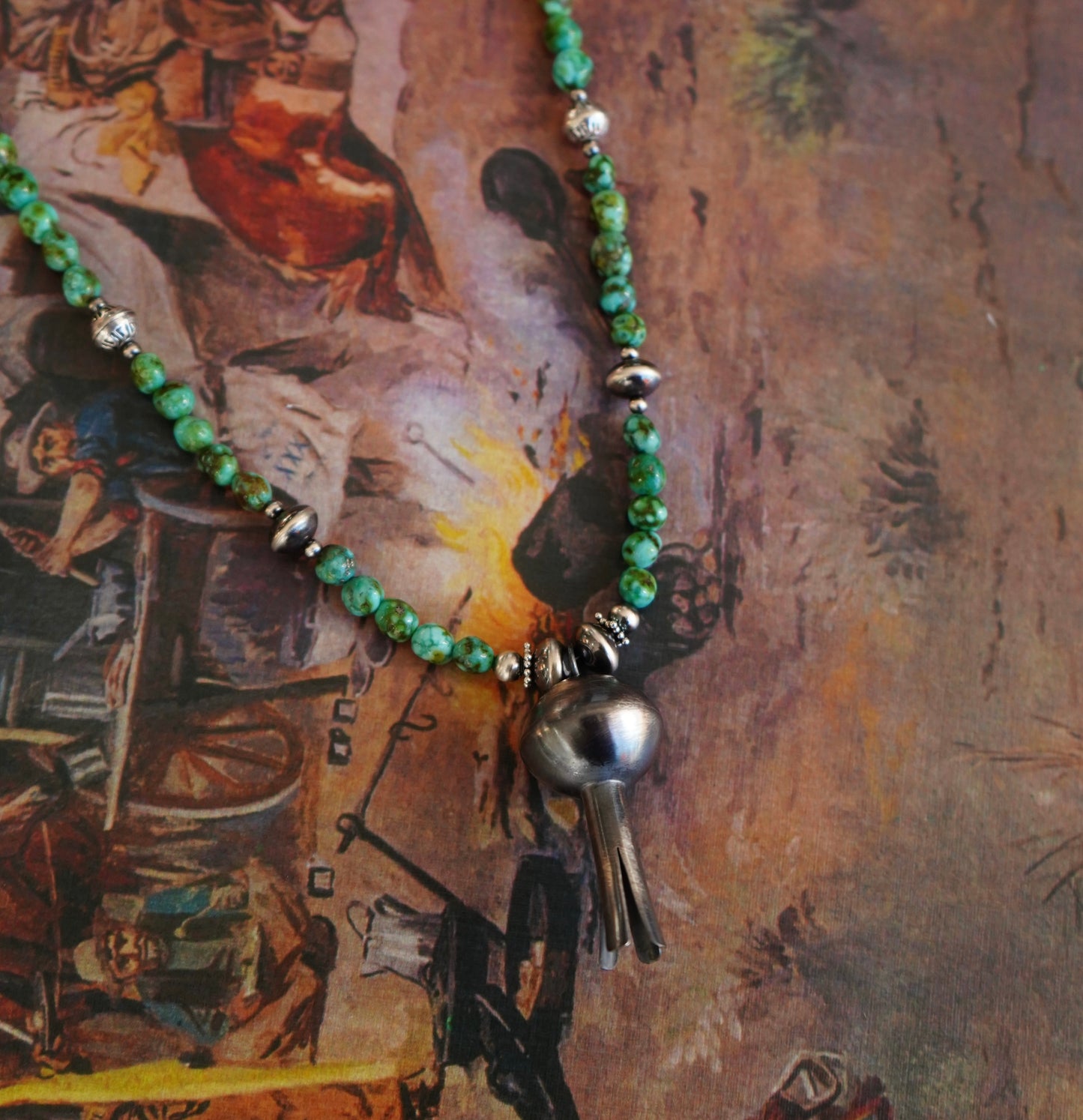 Sonoran Gold & Sterling Silver Pearls w/ Squash Blossom Necklace