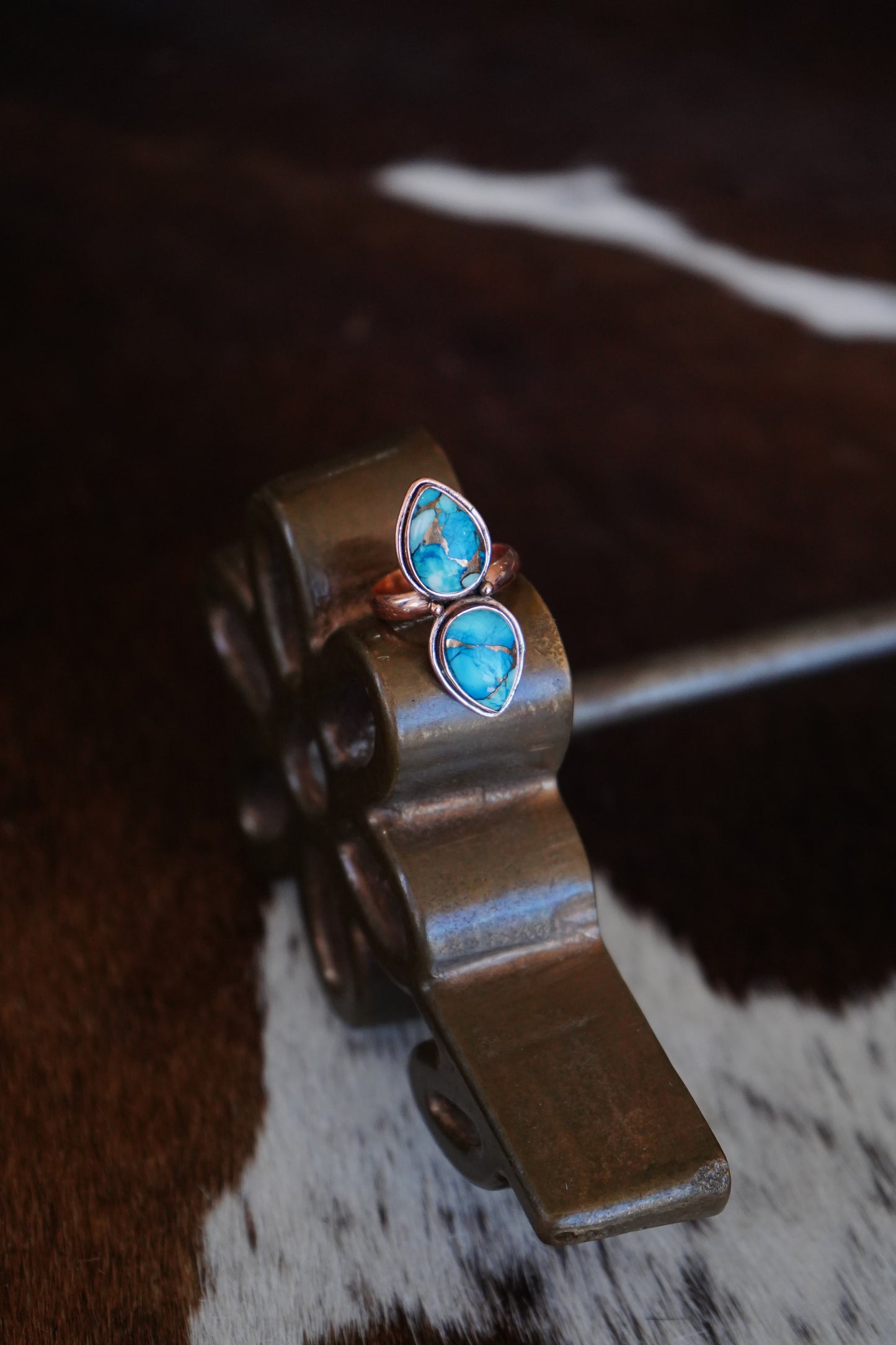 2 Stone Ice Blue Dahlia Copper Ring - Adj