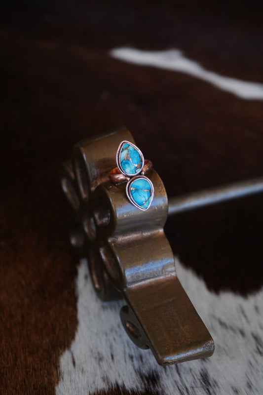 2 Stone Ice Blue Dahlia Copper Ring - Adj
