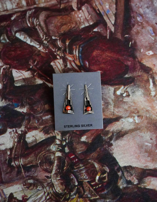 Felix Perry Red Coral Shadow Box Stud Earrings