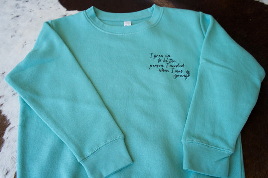Grew Up - Youth Turquoise Crewneck