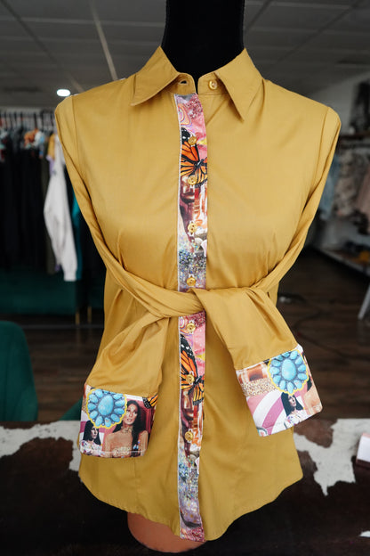 M - Cher on Mustard Cotton Button Down